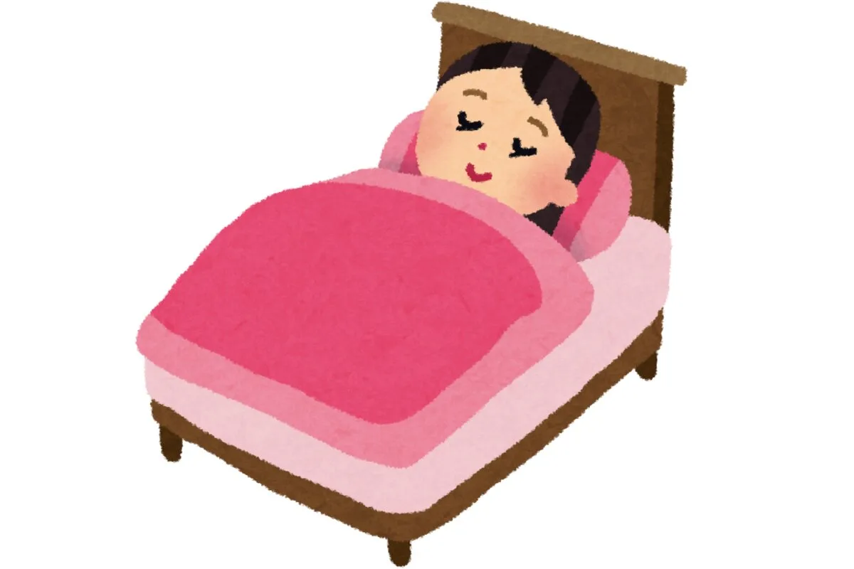 A diagram of a child sleeping on a bed.