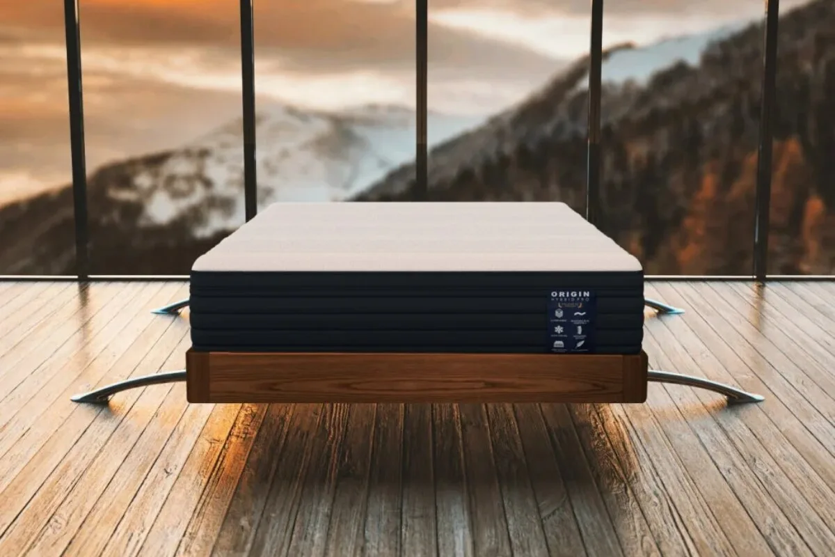 The Origin Hybrid Pro Mattress on a unique bedframe.