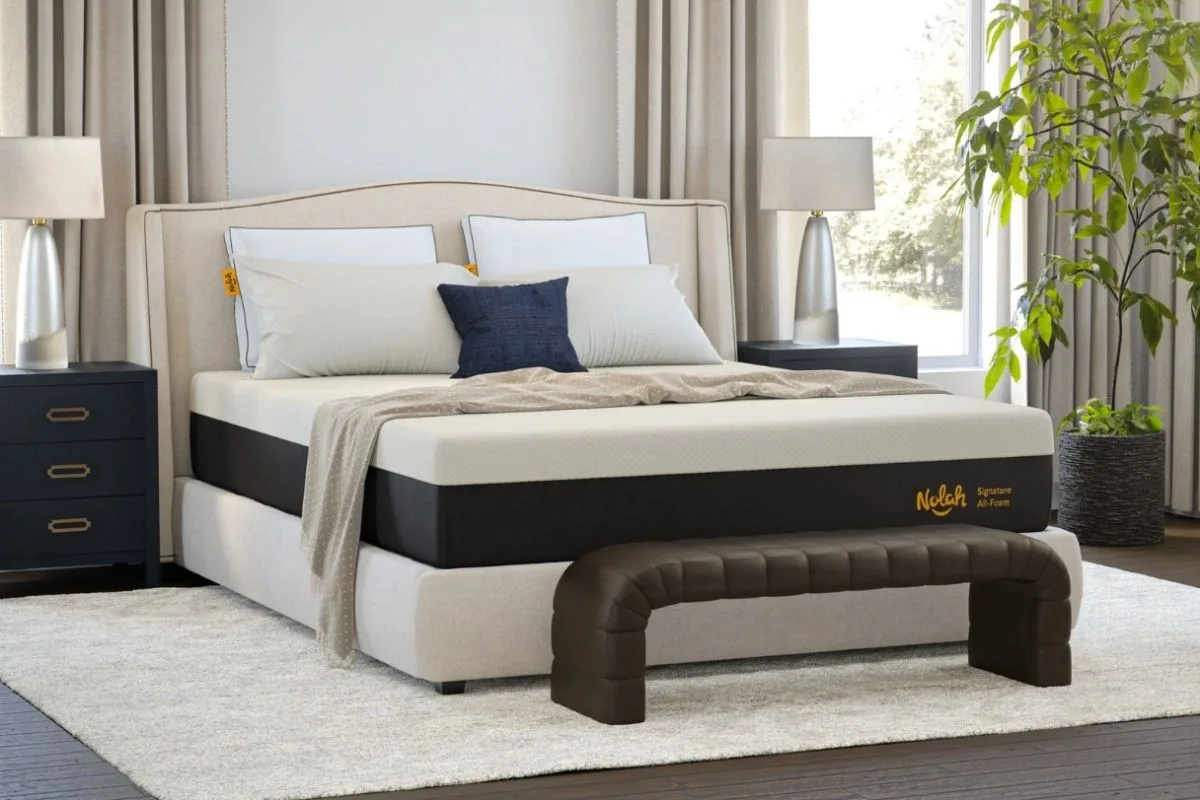 Probiotics and Sleep: Does It Really Help With Sleep? Memory foam mattress displayed in a bright bedroom, illustrating the importance of a supportive sleep environment alongside gut health and probiotic use for better sleep