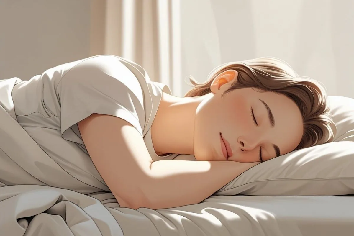 Sleeping on Your Stomach: Does it Have Any Negative Effects? Close-up of a stomach sleeper resting face-down on a pillow, demonstrating how stomach sleeping can affect spinal alignment