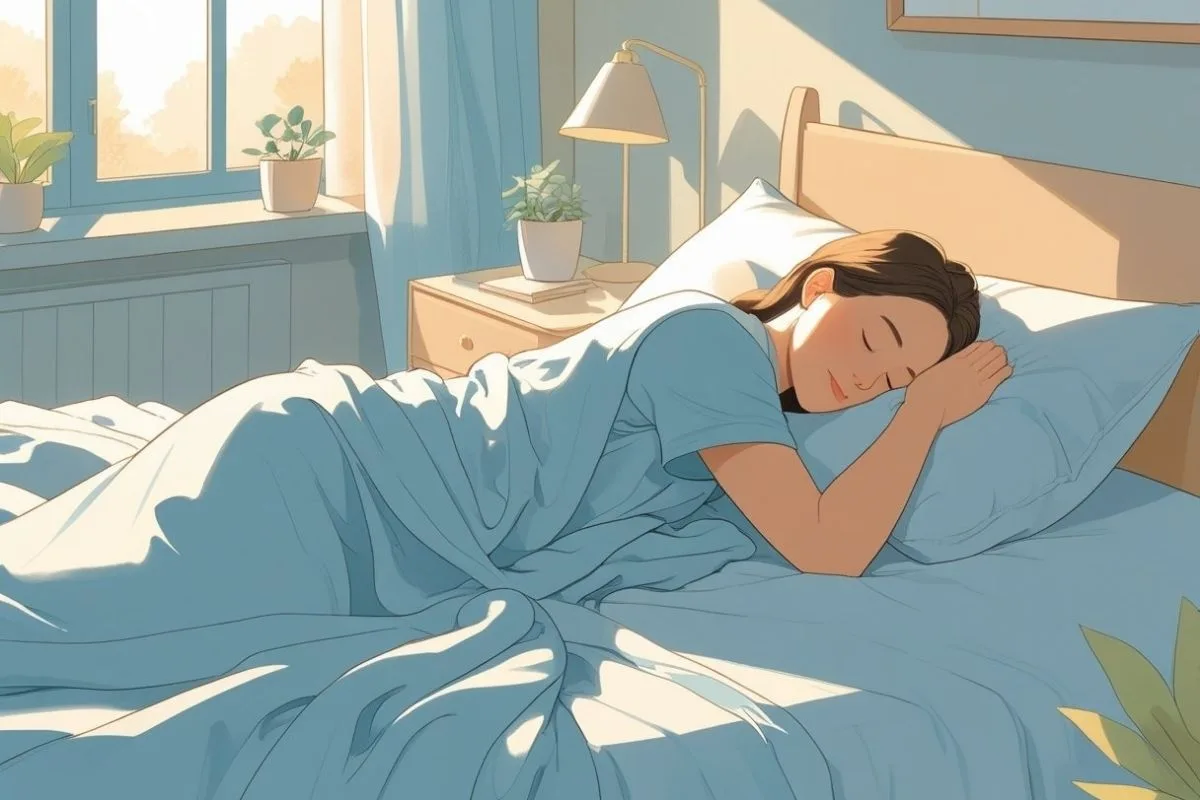 Sleeping on Your Stomach: Does it Have Any Negative Effects? Woman resting in a stomach sleeping position near a window, illustrating a common sleep posture that may contribute to back strain
