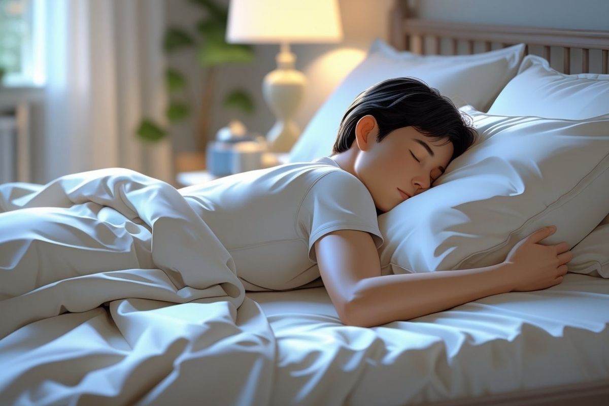 Person sleeping on their stomach with head turned to the side, illustrating a common stomach sleeping position that may strain the neck