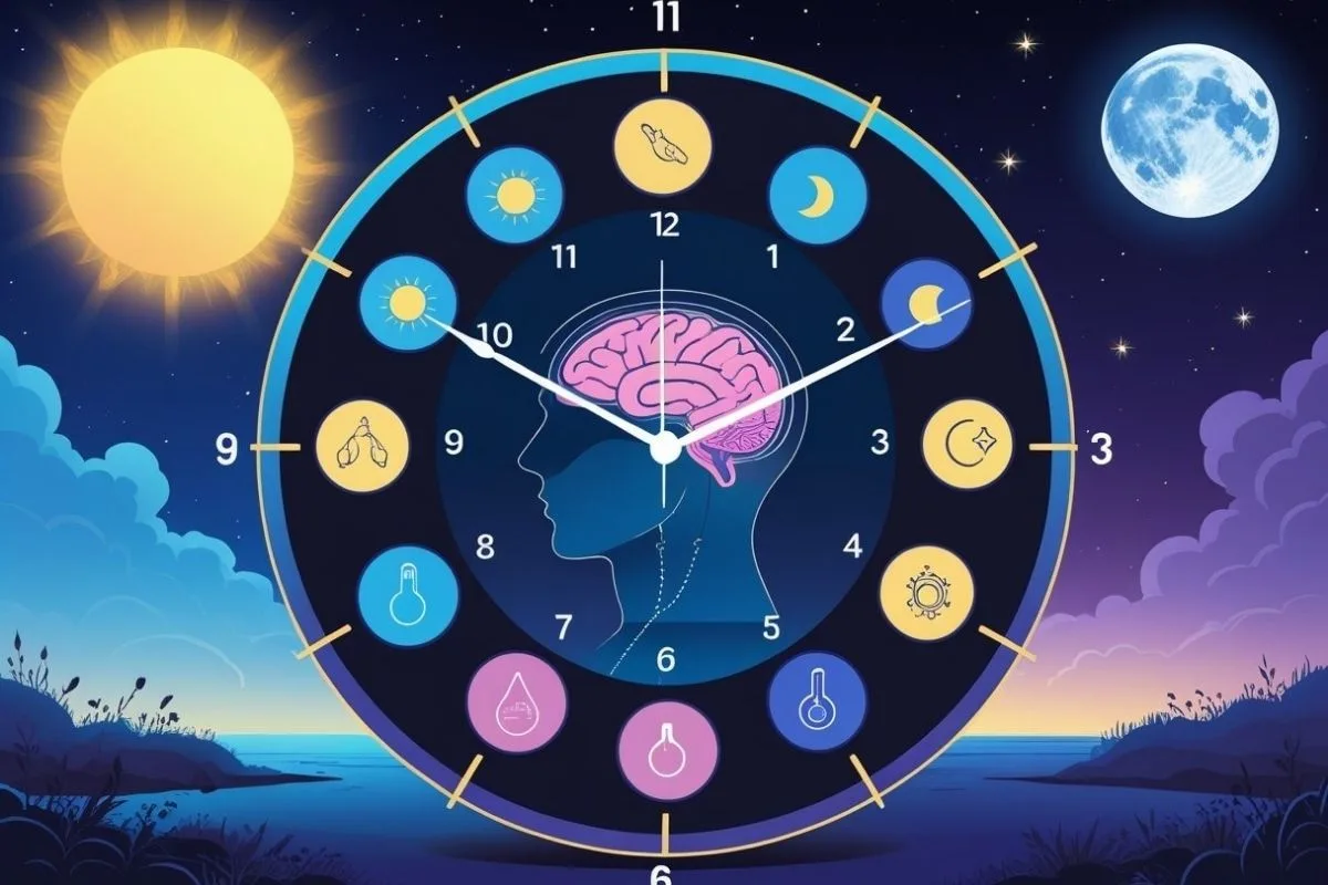 What Happens If You Stay Up All Night? Effects on Body and Mind Illustration of the body's circadian rhythm showing how staying awake all night disrupts the natural sleep-wake cycle