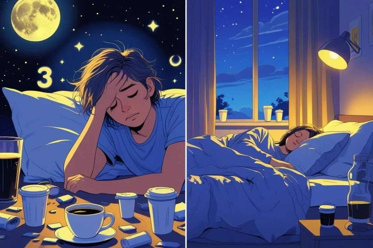 What Happens If You Stay Up All Night? Effects on Body and Mind Person experiencing exhaustion and reduced alertness after staying up all night compared with healthy nighttime sleep