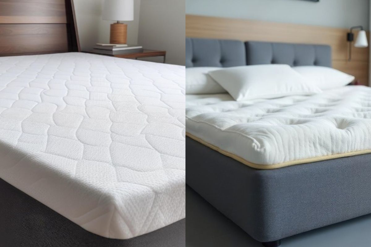 Memory foam mattress and hybrid mattress side by side, illustrating the two mattress types compared for durability and lifespan