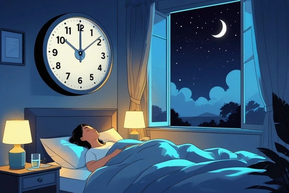 What Time Should I Go to Bed? Find Your Optimal Sleep Schedule Person sleeping peacefully in bed beneath a wall clock, representing a consistent bedtime routine for better sleep quality