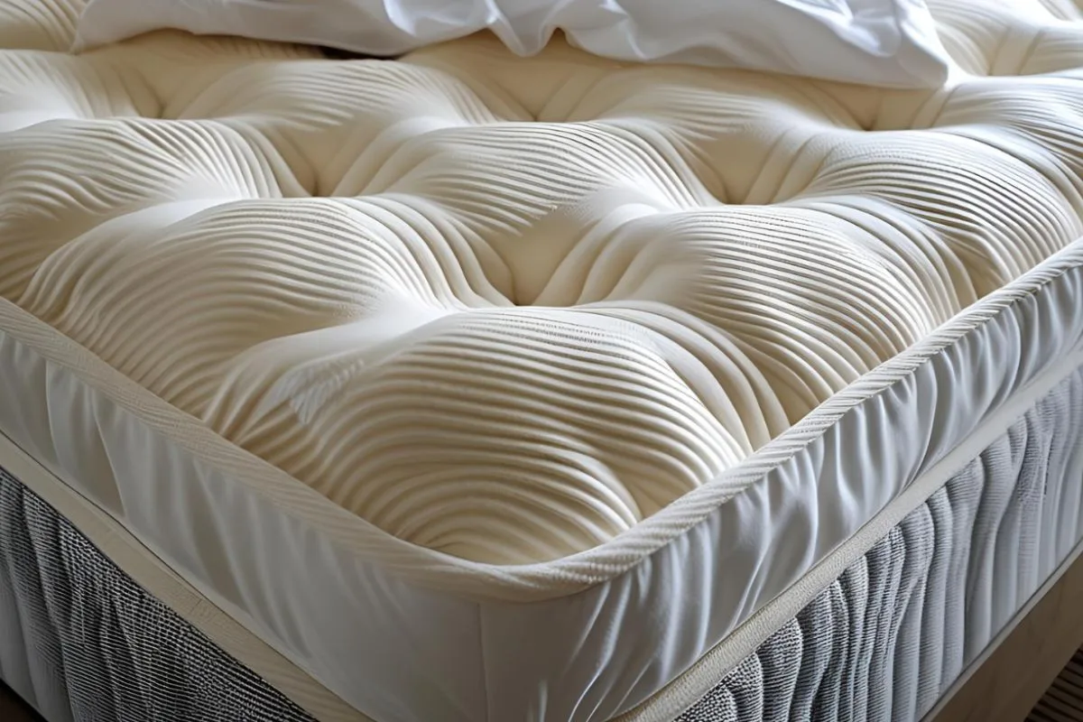 Close-up of a plush hybrid mattress surface, highlighting the comfort layers and cushioning that shoppers should evaluate before buying a hybrid mattress