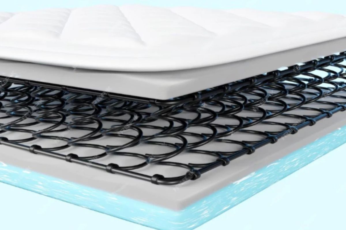 Illustration of a traditional innerspring mattress showing interconnected steel coils, highlighting the core innovation behind the first innerspring mattress design