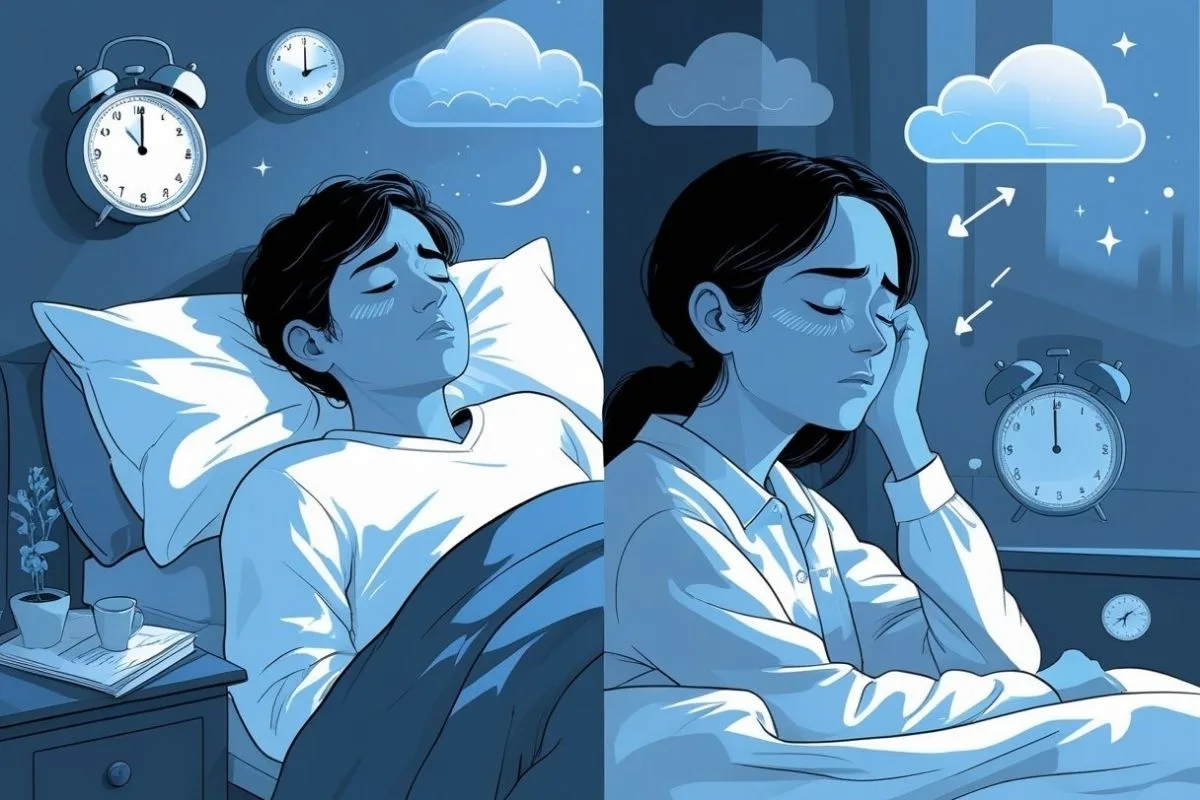 Person struggling to sleep and feeling tired the next morning, demonstrating the cycle between poor sleep and depressive symptoms