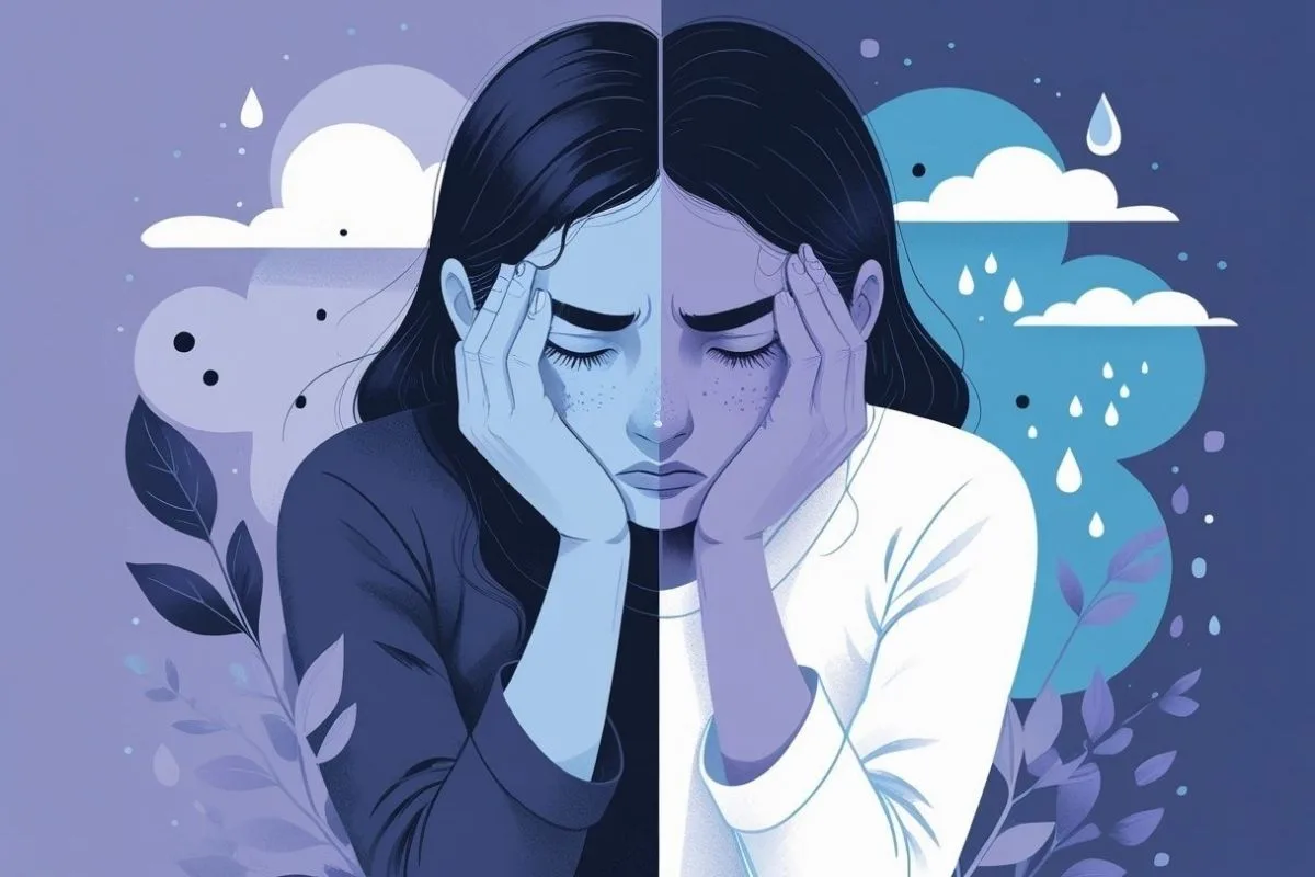Illustration of emotional distress and low mood, representing the mental health challenges linked to depression and sleep problems