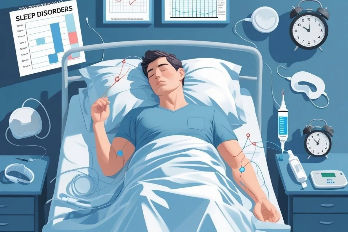 Diabetes and Sleep: Do They Really Affect Each Other? Patient undergoing sleep monitoring with medical equipment, illustrating how sleep disorders are commonly linked to diabetes and metabolic health issues