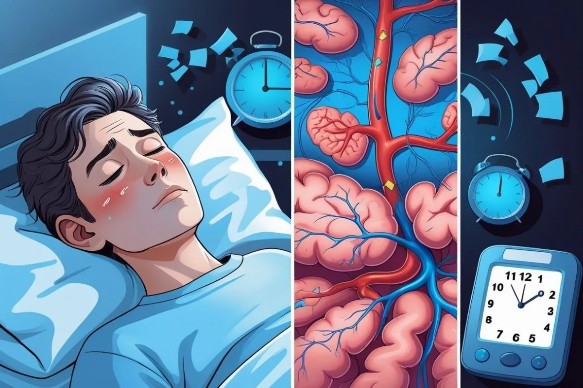 Diabetes and Sleep: Do They Really Affect Each Other? Illustration showing how poor sleep and diabetes can affect blood circulation and organ health, highlighting the long-term impact of disrupted sleep on metabolic function