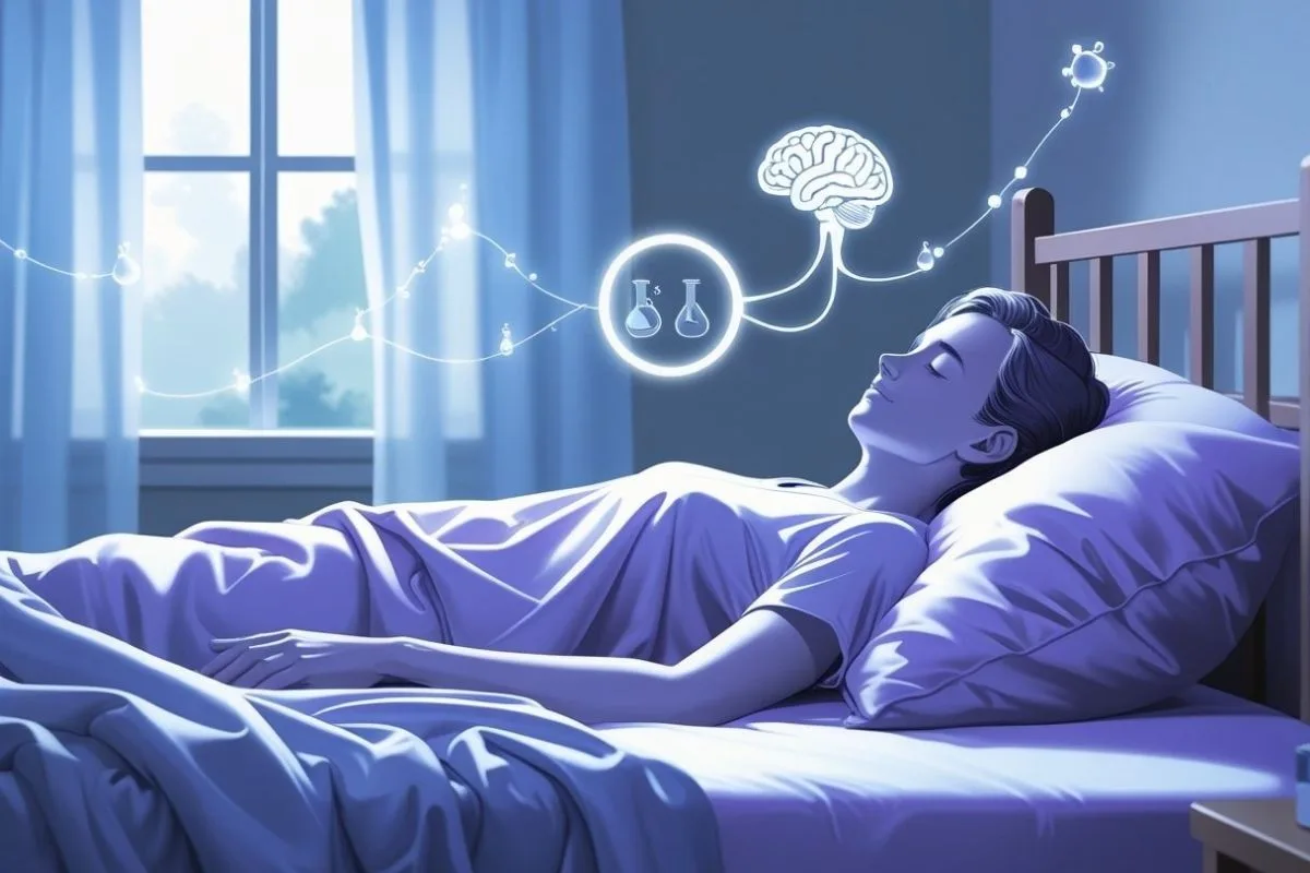 Illustration showing the connection between sleep and brain function, highlighting how sleep quality can influence blood sugar regulation and diabetes management