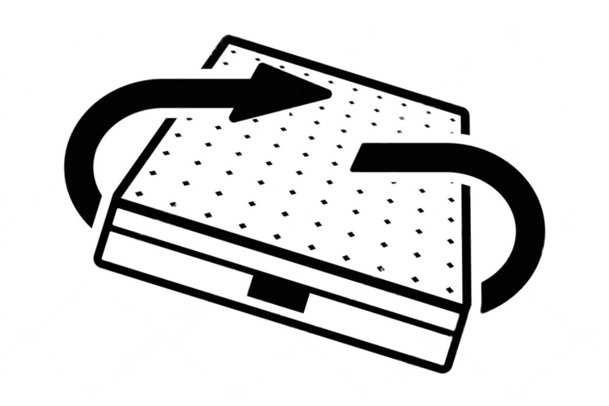Mattress rotation icon illustrating the proper way to turn an innerspring mattress to promote even wear and extend its lifespan