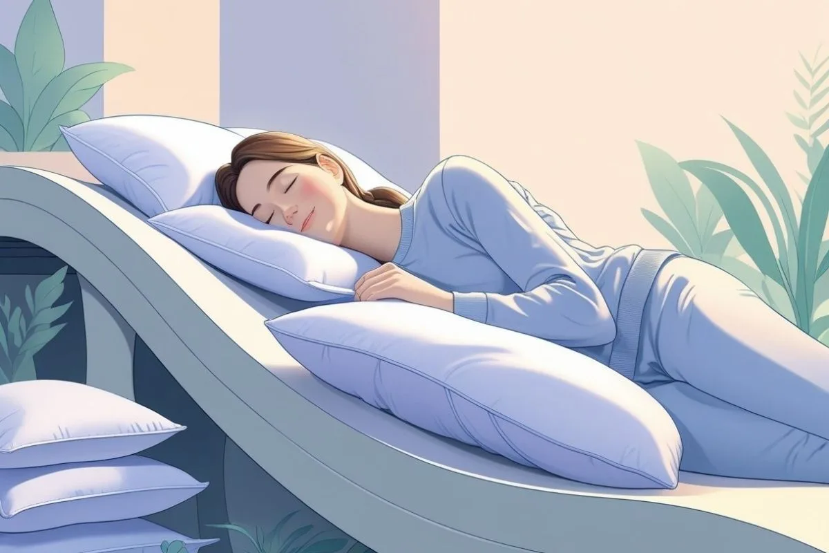 How to Stop Snoring: Effective Remedies and Solutions Sleeper resting on an elevated adjustable bed with extra pillows, demonstrating a strategy to reduce snoring by raising the upper body