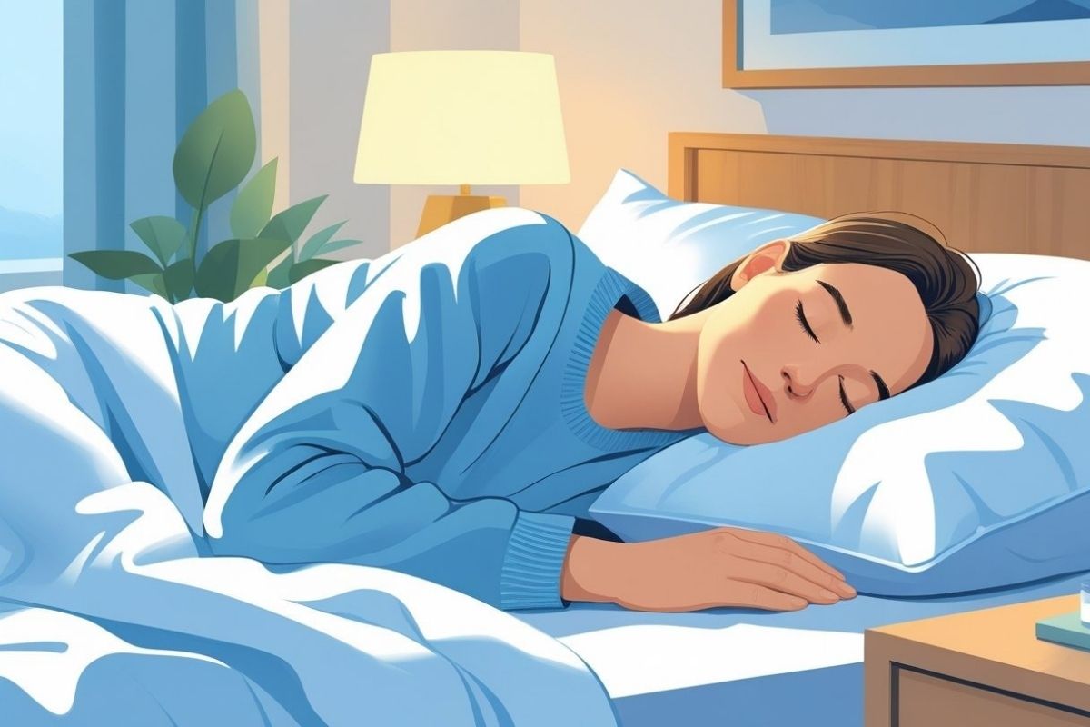 Person sleeping comfortably on their side, demonstrating a recommended sleep position that may help reduce snoring and improve airflow