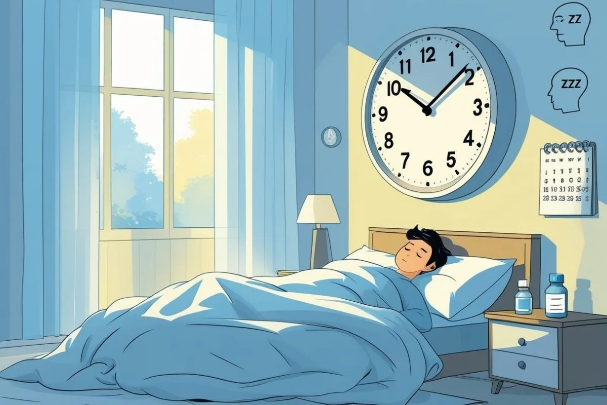 Oversleeping: Understanding Its Causes and Health Implications Individual sleeping late into the morning with a large clock nearby, representing prolonged sleep and potential oversleeping habits