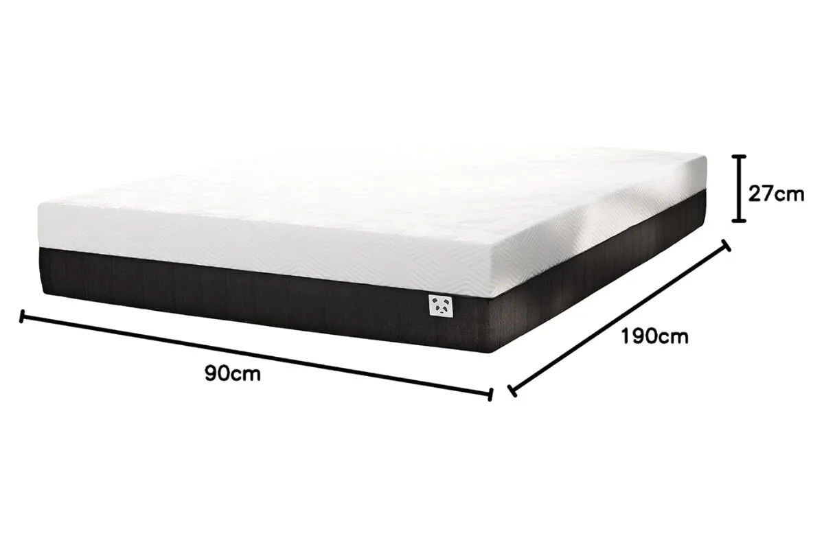 Measurements of the Panda Hybrid Bamboo mattress Pro: 90cm, 27 cm and 190 cm.
