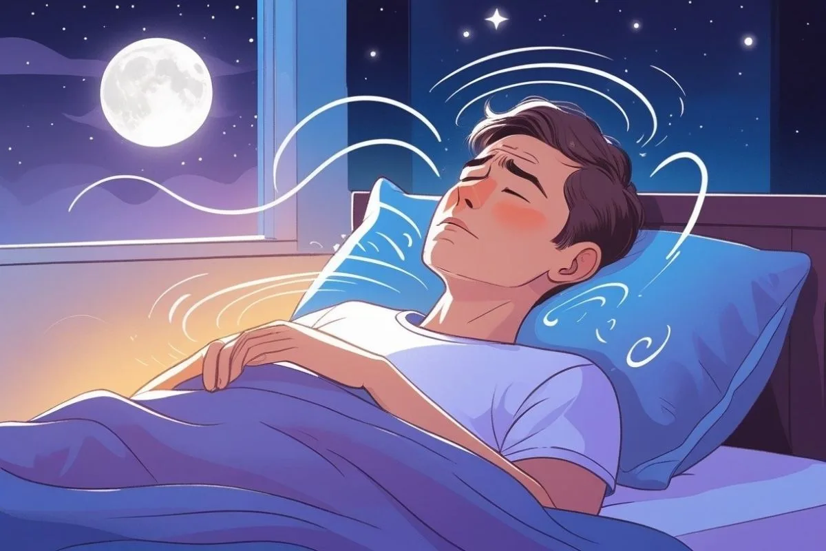 Stress and Insomnia: Understanding the Connection and Effective Remedies Illustration of a person experiencing stress-induced insomnia, showing racing thoughts and difficulty falling asleep despite fatigue