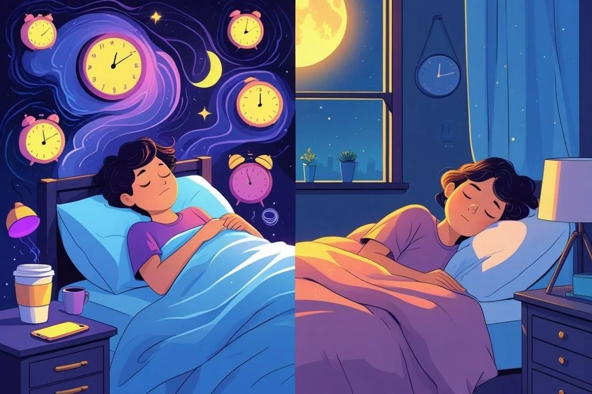 What Does Sleep Do for the Body? Discover Its Vital Health Benefits Side-by-side illustration of poor sleep versus healthy sleep, showing the importance of consistent sleep for overall health