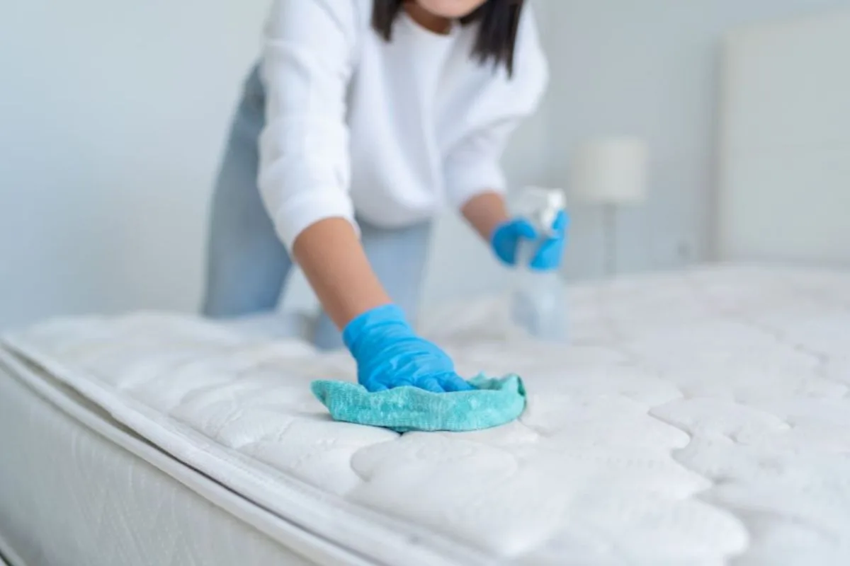 What Is a Latex Mattress? Person cleaning a mattress surface, highlighting the easy maintenance and durability commonly associated with latex mattresses
