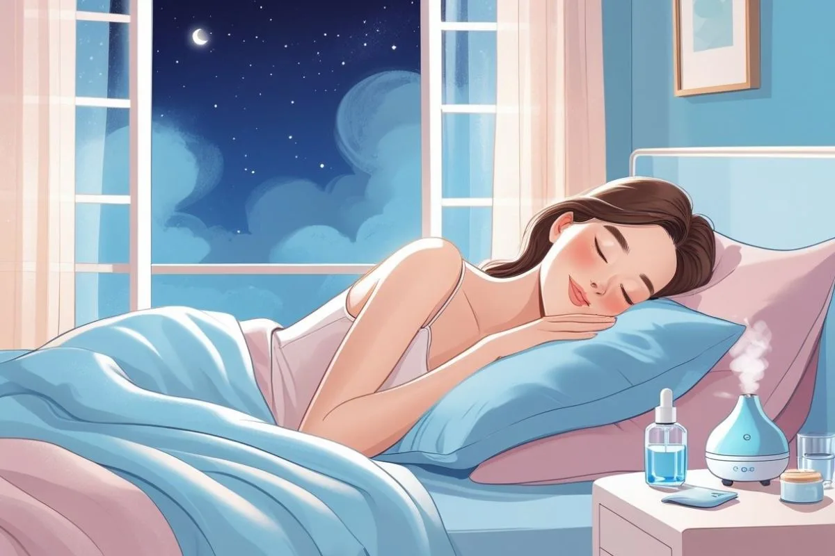 Beauty Sleep: How Rest Can Transform Your Skin and Well-Being Peaceful sleep environment with aromatherapy diffuser promoting deeper beauty sleep and relaxation