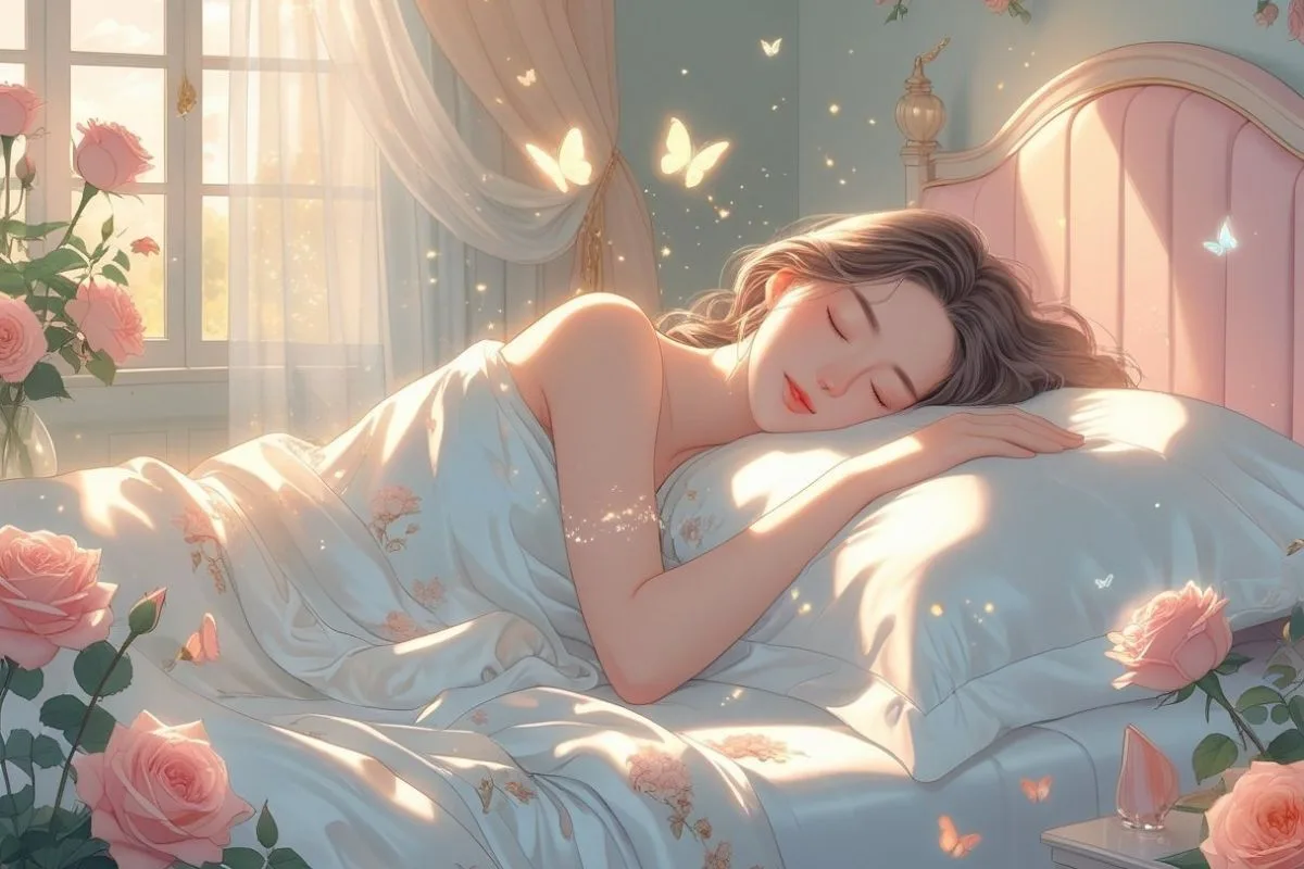 Woman enjoying restful beauty sleep in a peaceful bedroom to support healthy skin and overall well-being