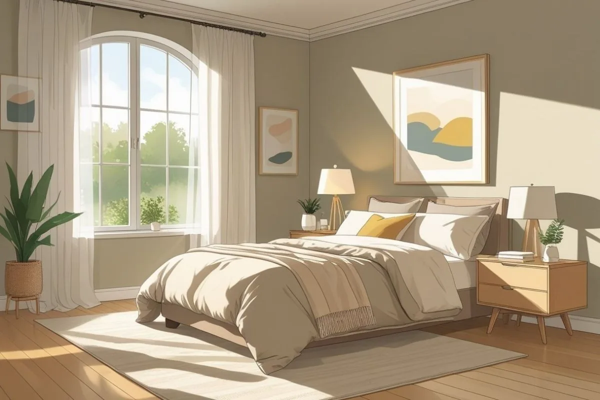 What is the Best Humidity Level for Sleeping? Well-ventilated bedroom with natural sunlight illustrating healthy humidity levels for better sleep