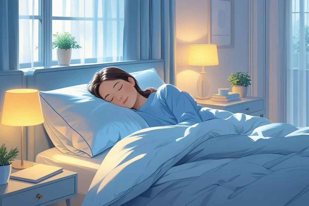 What is the Best Humidity Level for Sleeping? Person sleeping comfortably in a bedroom with balanced humidity for improved sleep quality