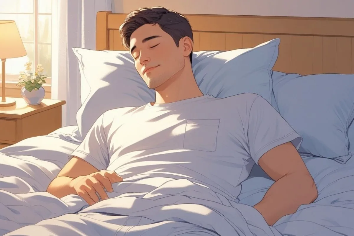 Best Sleeping Position for Nocturia: Improve Nighttime Comfort Young man sleeping on his back with proper body alignment to help manage nocturia symptoms