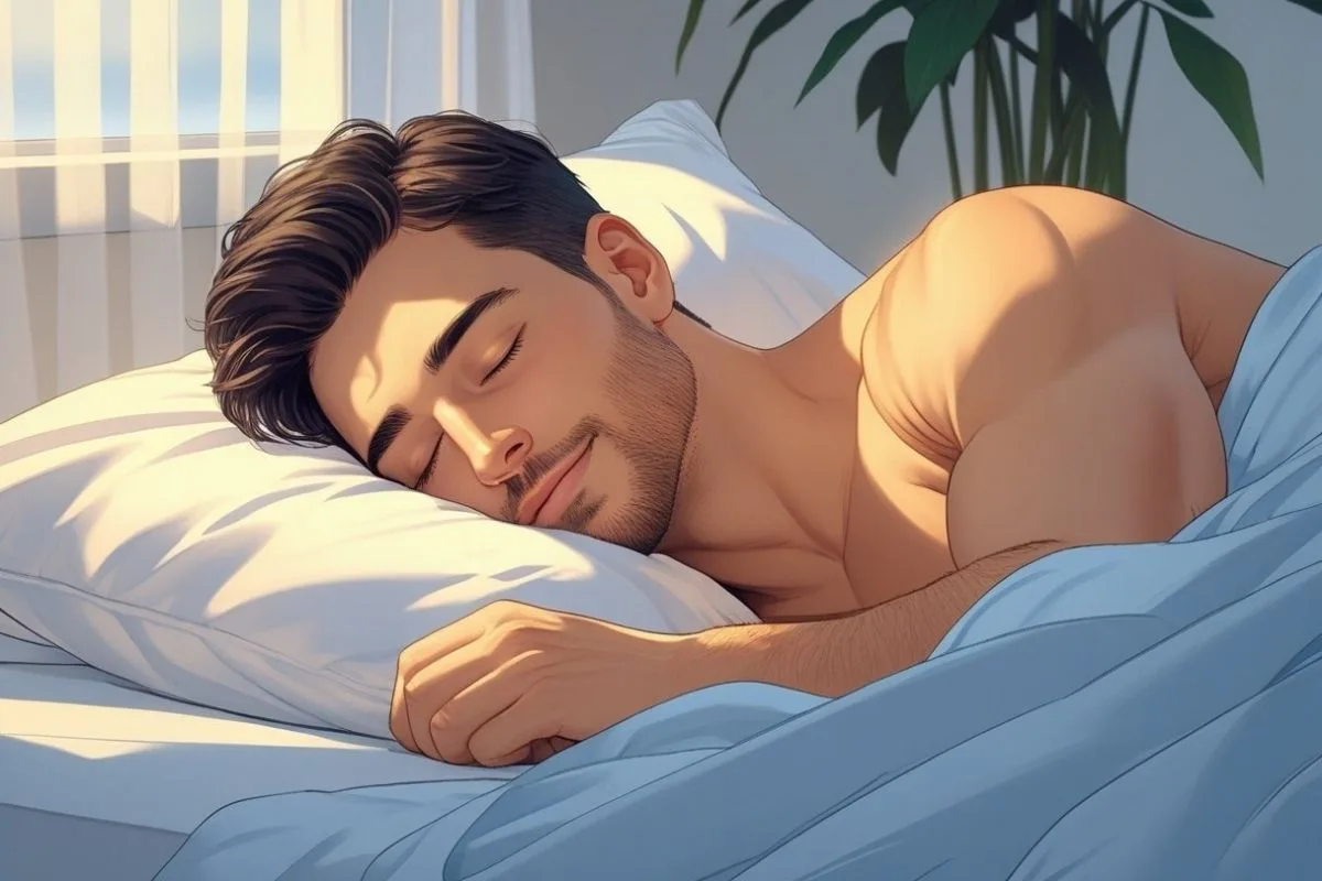 Best Sleeping Position for Nocturia: Improve Nighttime Comfort Man sleeping on his side demonstrating a comfortable sleep position for better rest with nocturia