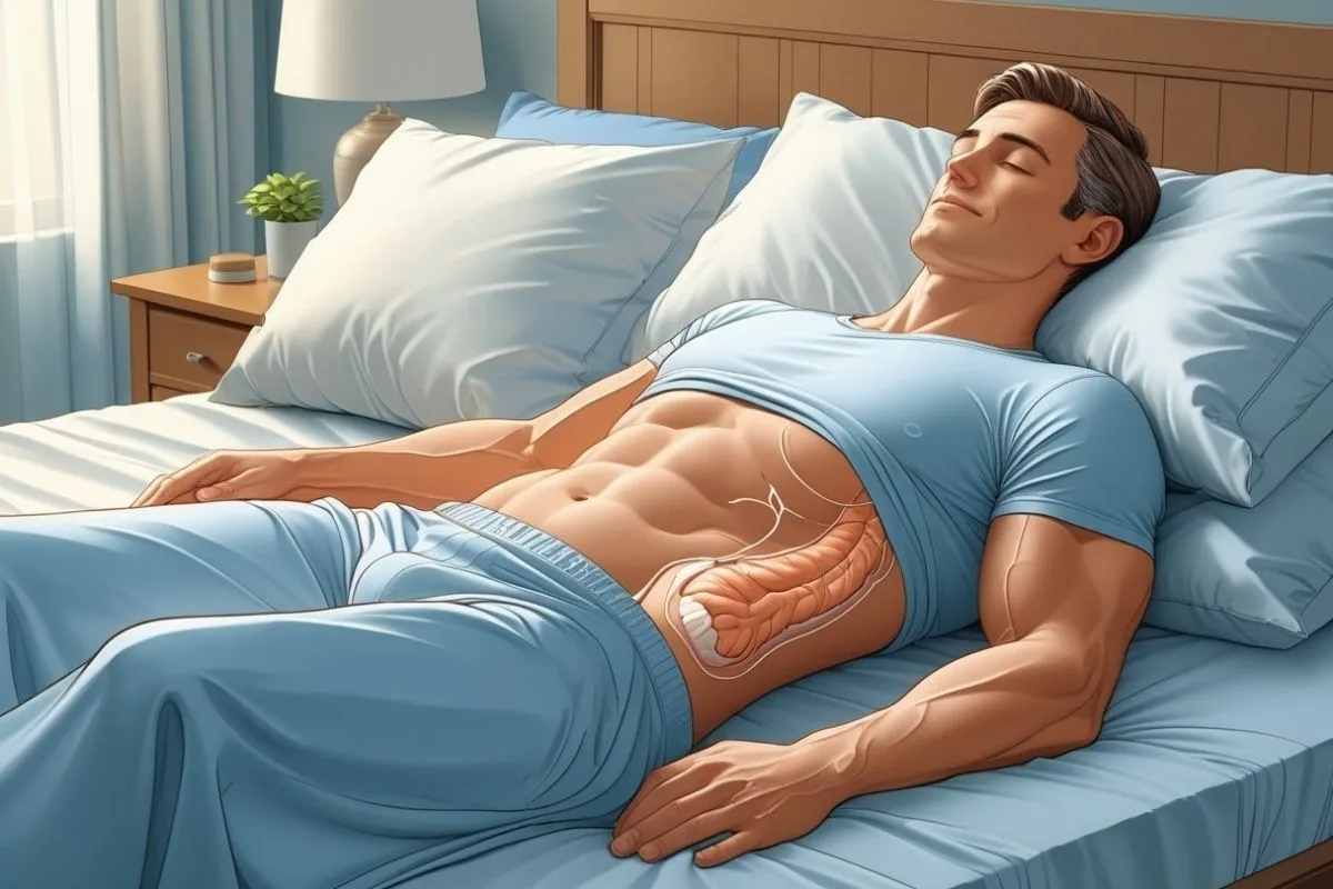 Best Sleeping Position for Nocturia: Improve Nighttime Comfort Illustration of bladder and urinary system during sleep showing how body position may affect nocturia