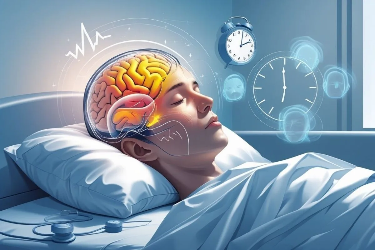 Can You Sleep with a Concussion? Is It Safe? Brain activity visualization during sleep after a concussion, showing how the brain continues important recovery processes overnight
