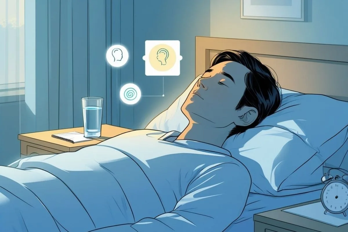 Can You Sleep with a Concussion? Is It Safe? Person resting in bed while monitoring symptoms, representing the importance of tracking concussion recovery and sleep patterns