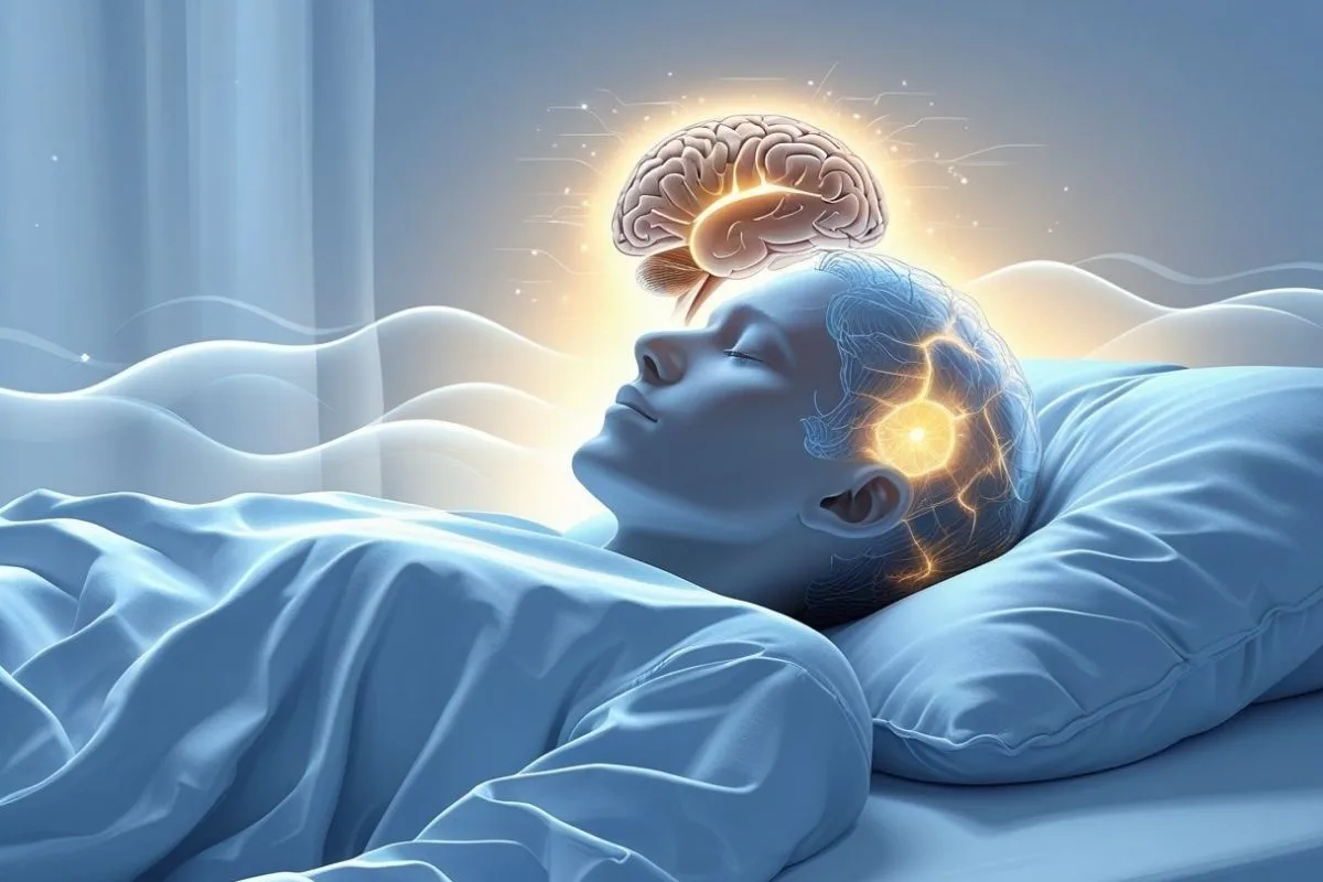 Can You Sleep with a Concussion? Is It Safe? Illustration of brain healing during sleep, highlighting the role of rest in supporting concussion recovery and cognitive function