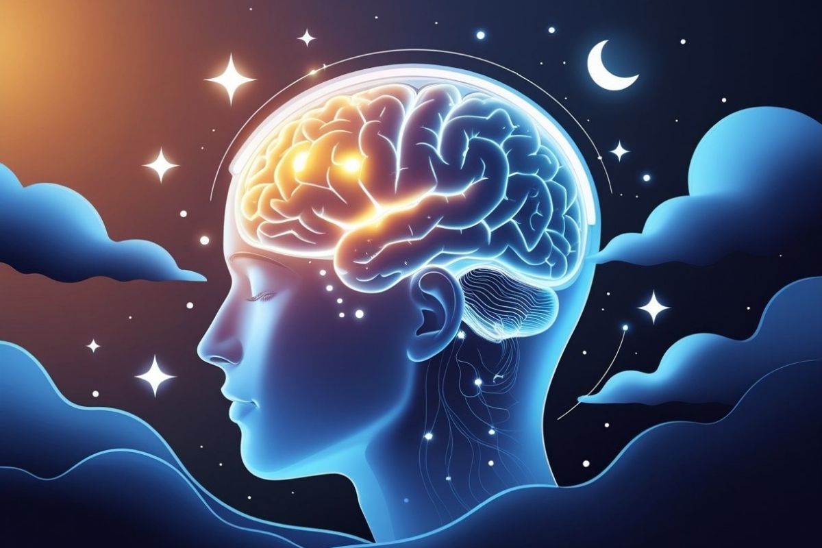Illustration of brain activity during sleep, helping explain how rest supports recovery and healing after a concussion