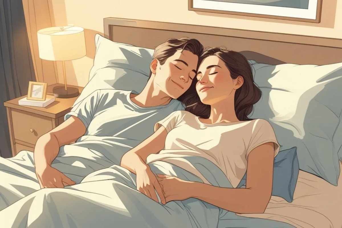 Couple Sleeping Positions: 15 Common Sleep Postures and Their Meanings Couple sleeping face to face in bed, representing an intimate and connected sleeping position