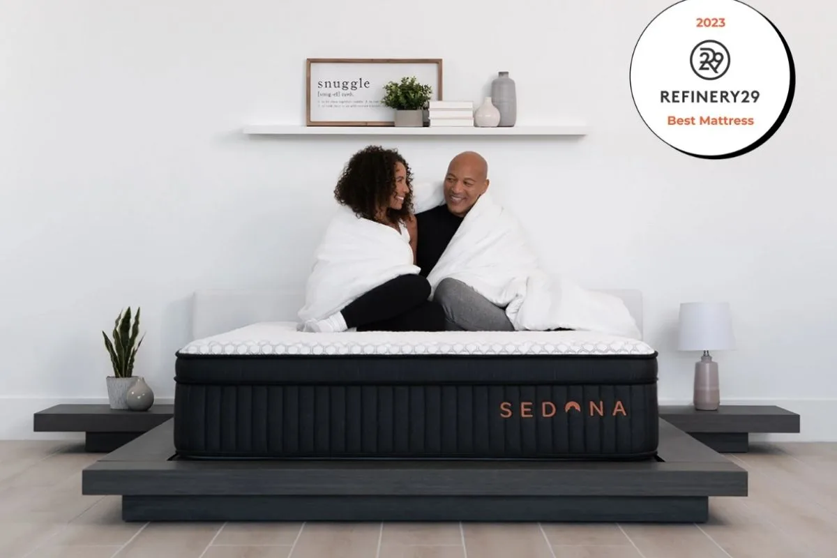 Couple Sleeping Positions: 15 Common Sleep Postures and Their Meanings Couple relaxing on a Sedona mattress, demonstrating supportive comfort for shared sleep