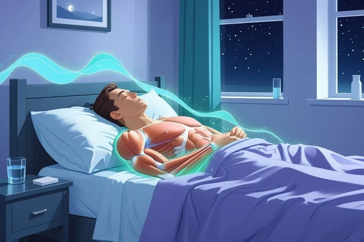 How Important Is Sleep for Muscle Growth: Unlocking the Power of Rest Sleeping athlete with visible muscle groups, demonstrating how deep sleep promotes muscle repair and recovery after exercise