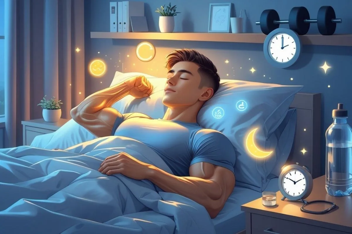 How Important Is Sleep for Muscle Growth: Unlocking the Power of Rest Athlete sleeping in a recovery-focused bedroom, emphasizing the importance of quality sleep for muscle growth and physical performance