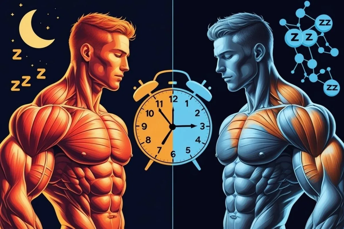 How Important Is Sleep for Muscle Growth: Unlocking the Power of Rest Comparison of rested and sleep-deprived physiques, showing how sleep quality can influence muscle recovery and athletic results