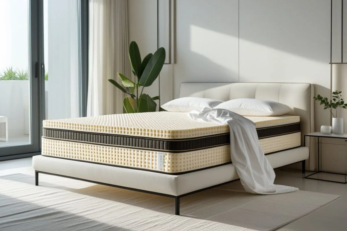 How Long Does a Latex Mattress Last? Latex mattress displayed in a modern bedroom, illustrating the durable construction and long lifespan that make latex mattresses a long-term sleep investment