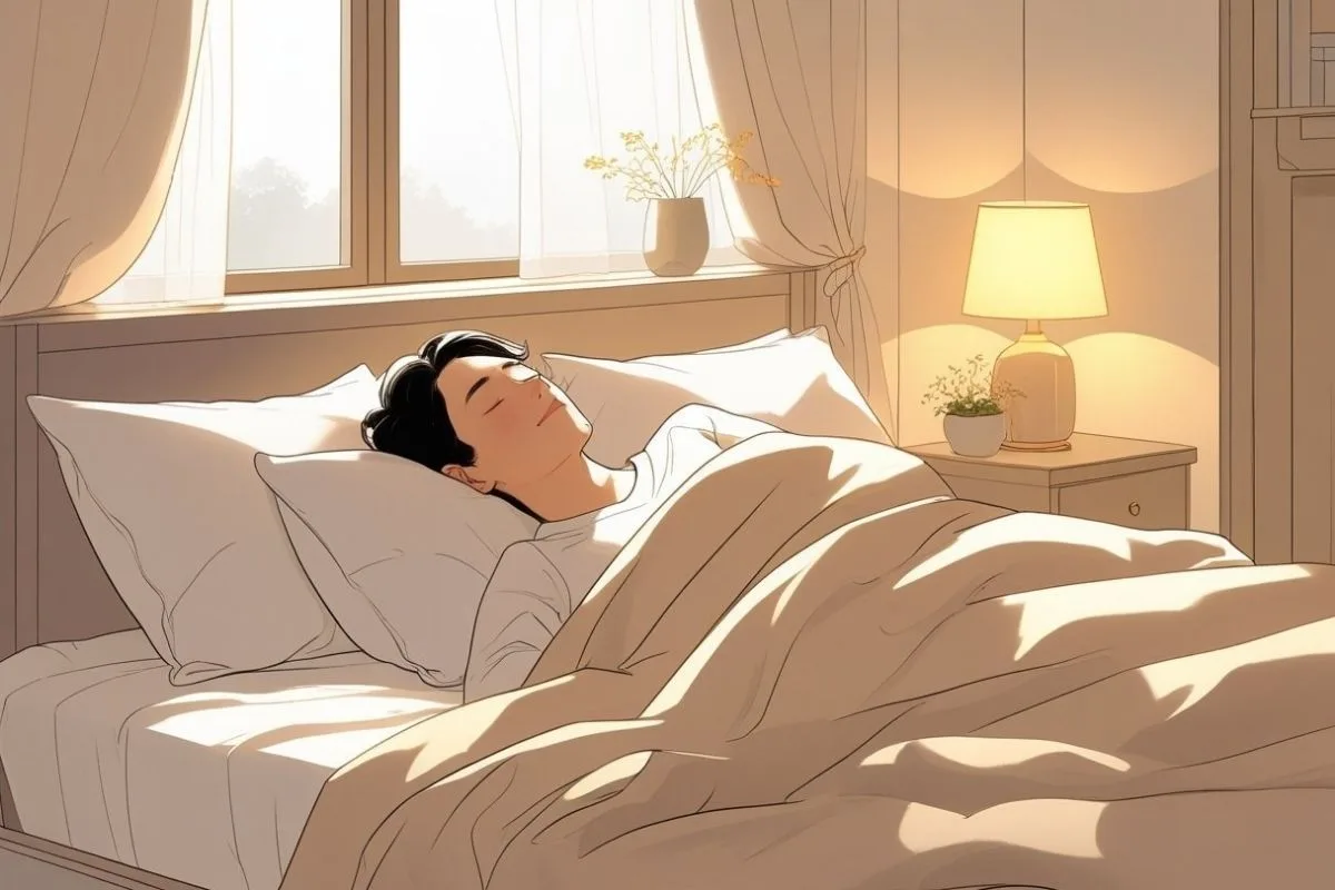 Person taking a short daytime nap in a bright bedroom for better energy and alertness