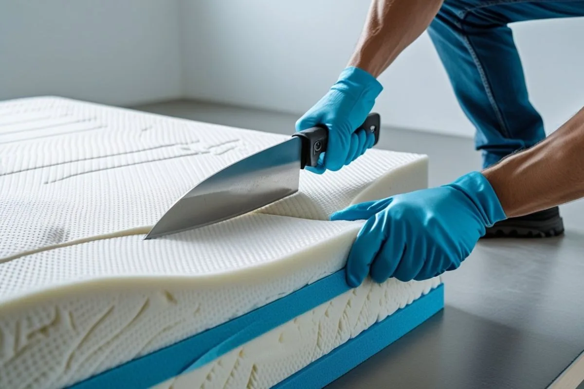 How to Cut a Latex Mattress? Cutting a latex mattress with a sharp knife for a clean and precise custom fit