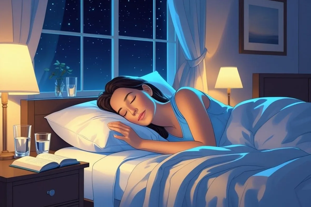 How to Fall Asleep Fast: Expert Tips and Techniques for Better Sleep Woman sleeping comfortably with a book and water nearby as part of a healthy bedtime routine
