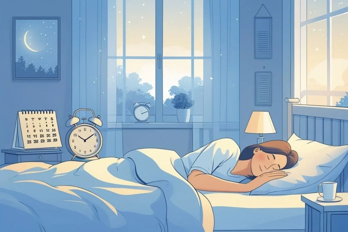 How to Fix Your Sleep Schedule: Effective Strategies for Better Rest Sleeping individual beside clocks and a calendar, representing the role of consistency and routine in fixing a sleep schedule