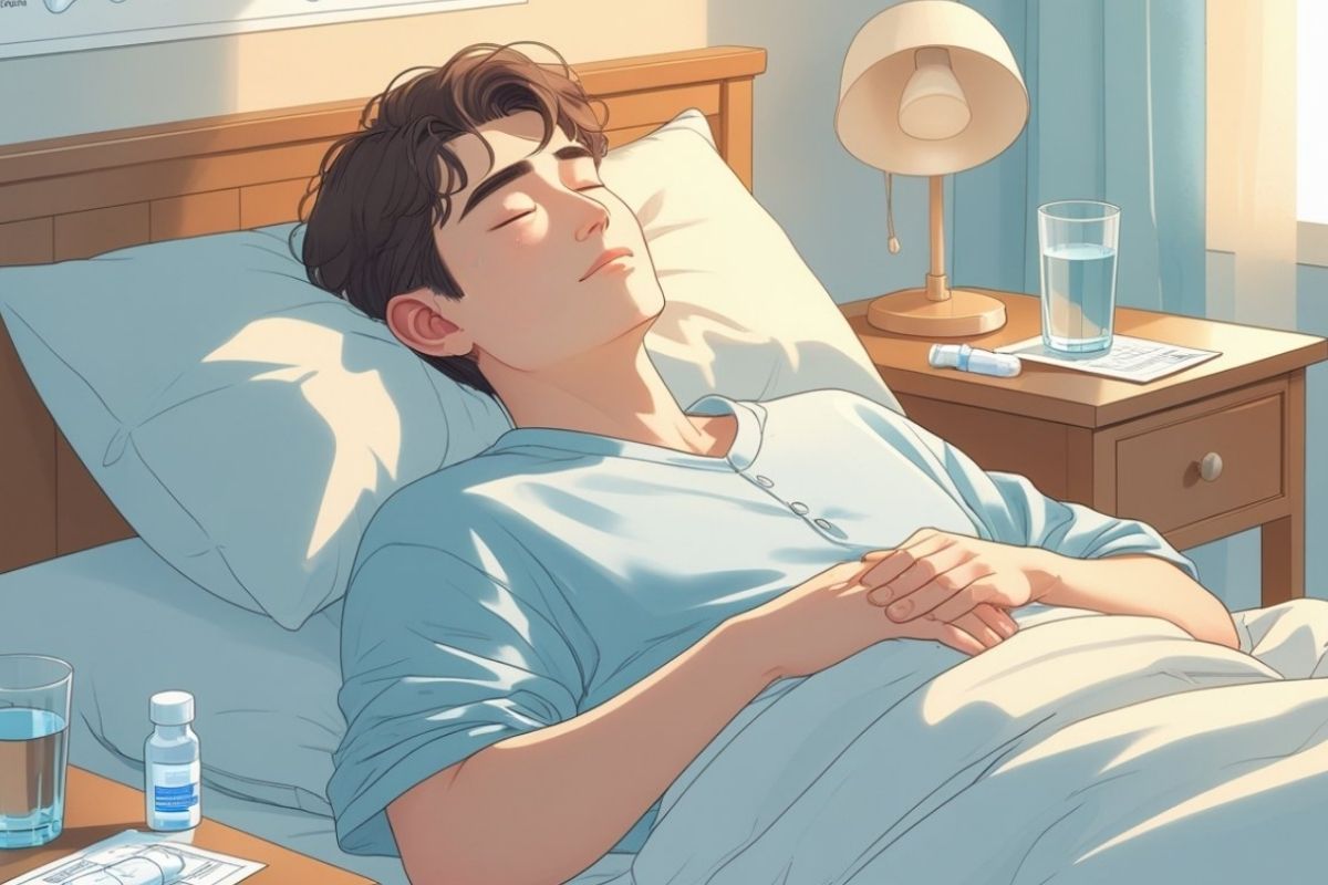 Person sleeping comfortably with head elevated after wisdom teeth removal, demonstrating a recommended recovery sleep position to reduce swelling