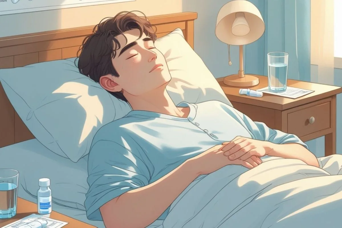 Person sleeping comfortably with head elevated after wisdom teeth removal, demonstrating a recommended recovery sleep position to reduce swelling