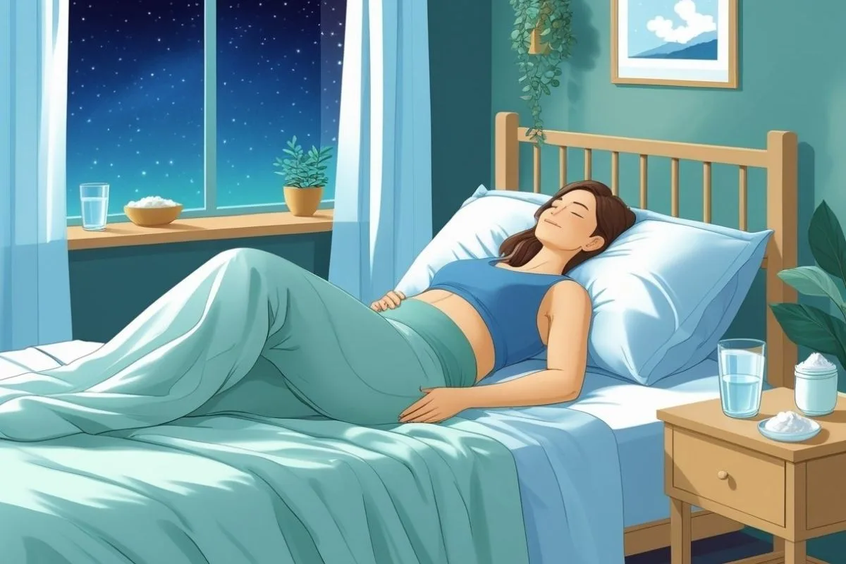 How to Sleep with Hemorrhoids: Expert Tips for Nighttime Relief Sleeper resting comfortably with hydration nearby, highlighting healthy bedtime habits that can support hemorrhoid recovery and better sleep quality