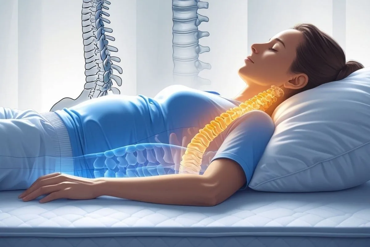 How to Sleep with Herniated Disc: Best Positions and Tips Illustration showing proper neck and spine support while sleeping with a herniated disc